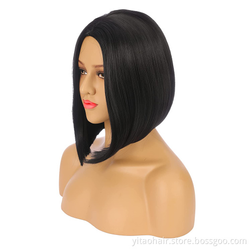 Auburn Bob Wigs for Women Natural Looking Short Straight Synthetic Wig Back Color Cosplay Party Halloween Daily Wig